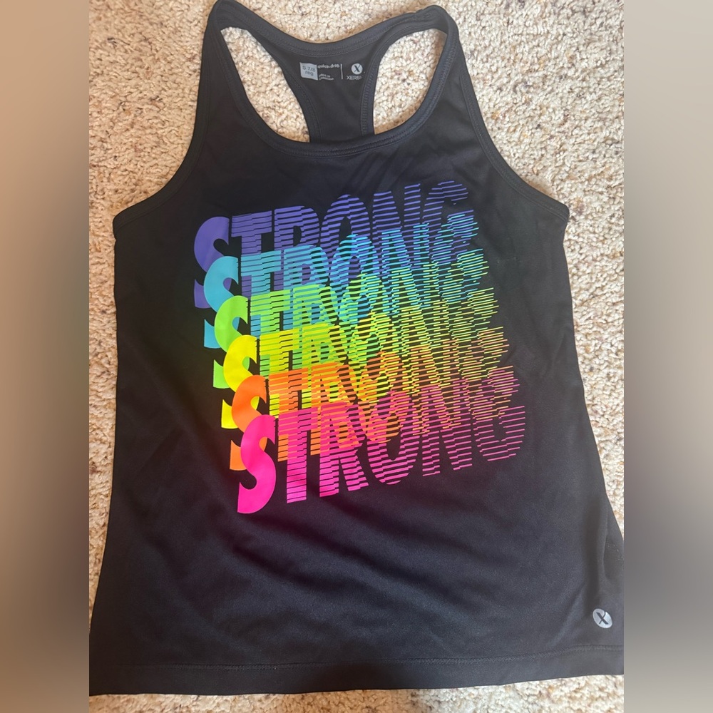 Xersion Black Tank Top with Vibrant STRONG Print